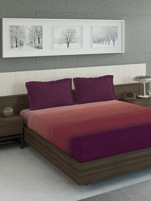 Ddecor Live Beautiful - DDECOR - Balayage 210TC 100% Cotton Double Bedsheet with 2 Pillow Covers, King Size, Wine