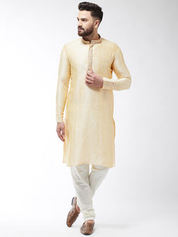 SOJANYA - Men Silk Blend Gold Kurta And Off White Churidar Pyjama (Set of 2)
