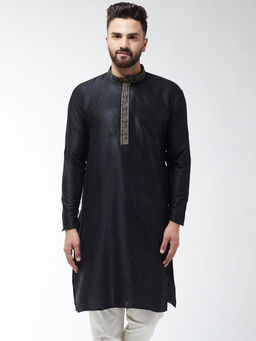 SOJANYA - Silk Blend Black Self Design Only Long Kurta