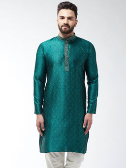 SOJANYA - Silk Blend Teal Green Self Design Only Long Kurta