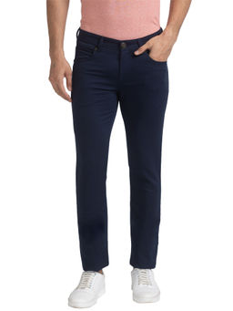 ColorPlus - Comfortable Fit Solid Navy Blue Casual Trouser