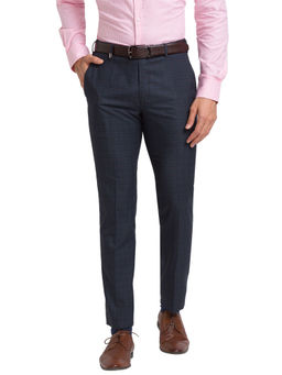 Park Avenue - Regular Fit Checks Navy Blue Formal Trouser