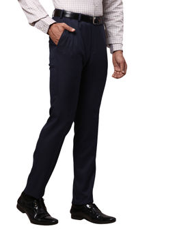 Raymond - Slim Fit Solid Navy Blue Formal Trouser