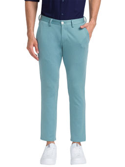 Parx - Super Slim Fit Solid Green Casual Trouser
