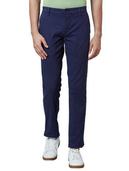 Parx - Regular Fit Solid Navy Blue Casual Trouser