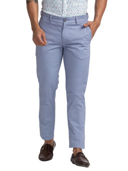 Parx - Regular Fit Solid Blue Casual Trouser