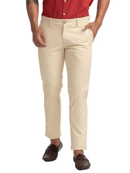 Parx - Regular Fit Solid Beige Casual Trouser