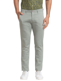 Parx - Regular Fit Self Design Green Casual Trouser