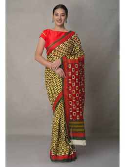 Unnati Silks - Multi Pure Block Printed Cotton Saree with Unstitched Blouse