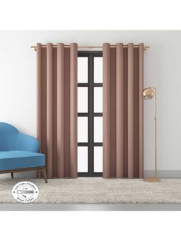 HomeTown - Fiesta Solid Textured Sheer Door Curtains 7 Feet In Beige Colour (Set of 2)