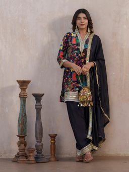 Gahan - Viscose Festive Lace Embellished & Printed Black Kurta Pant & Dupatta (Set of 3)
