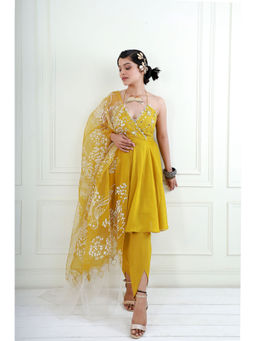 EK Soot - Yellow Kurta with Crepe Dhoti and Embroidered Dupatta (Set of 3)