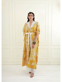EK Soot - Yellow Printed Silk Embroidered Jumpsuit