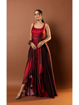 Vedika M - Red Printed Drape Maxi Dress