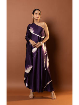 Vedika M - Purple Printed Style One Shoulder Drape Dress