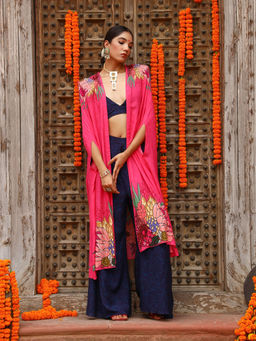 Gazab By Miku Kumar - Blue Zuhi Palazzo with Bralette and Cape (Set of 3)