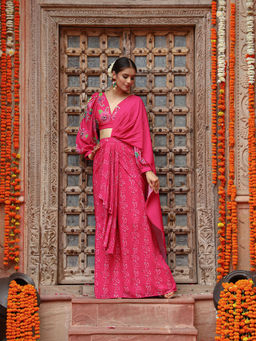 Gazab By Miku Kumar - Pink Fiza Pre-Drape Saree with Stitched Blouse