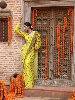 Gazab By Miku Kumar - Yellow Tiana Drape Saree with Stitched Blouse