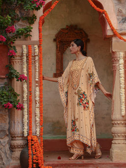 Gazab By Miku Kumar - Beige Janya Kaftan with Palazzo (Set of 2)