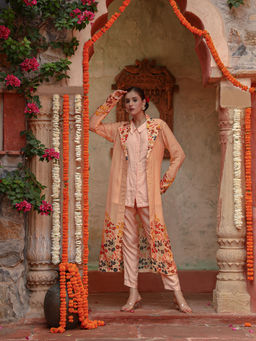 Gazab By Miku Kumar - Lila Peach Jacket with Shirt and Pant (Set of 3)