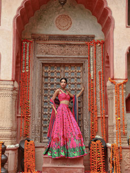 Gazab By Miku Kumar - Pink Zooni Lehenga with Blouse and Dupatta (Set of 3)