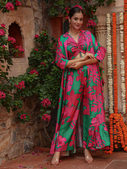 Gazab By Miku Kumar - Multi-Colour Lily Bustier with Pant and Cape (Set of 3)