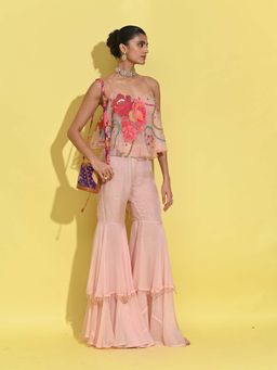 RISHI & VIBHUTI - Pink Drift Top with Sharara (Set of 2)