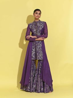 RISHI & VIBHUTI - Purple Long Tales Kurta with Sharara (Set of 2)