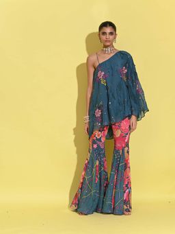 RISHI & VIBHUTI - Blue Dilnaaz Cape Top with Sharara (Set of 2)