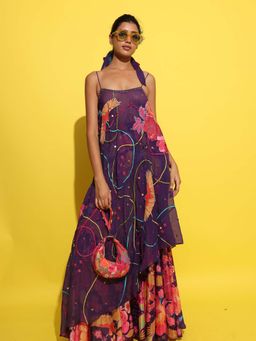 RISHI & VIBHUTI - Purple Chubut Kurta with Pant (Set of 2)