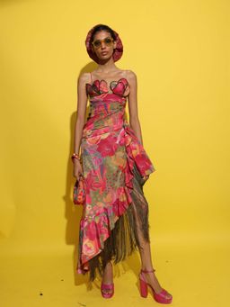 RISHI & VIBHUTI - Pink Cocktail Drape Maxi Dress