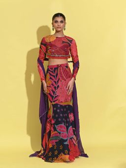 RISHI & VIBHUTI - Red Queen Blouse with Skirt and Dupatta (Set of 3)