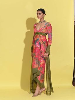 RISHI & VIBHUTI - Multi-Colour Radiant Twist Dress with Dupatta (Set of 2)