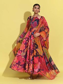 RISHI & VIBHUTI - Multi-Colour Jeh Anarkali with Dupatta (Set of 2)