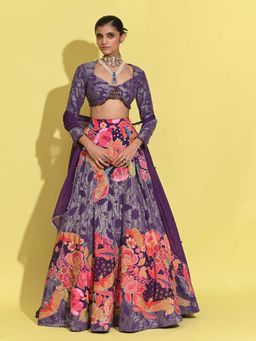 RISHI & VIBHUTI - Purple Ringen Piatra Blouse with Lehenga and Dupatta (Set of 3)