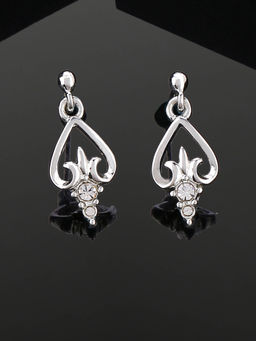 Estele - Rhodium Plated Delightful Designer Drop Earrings with White Crystals for Women