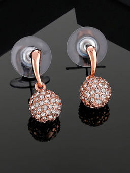 Estele - Rose Gold Plated Round Drop Earrings with White Austrian Crystal for Girls and Women