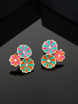 Estele - Gold Plated Flower Designer Stud Earrings with Multi Color Enamel for Girls & Women