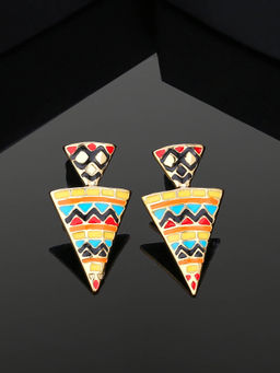 Estele - Gold Plated Triangular Stud Earrings with Multi Color Enamel for Girls & Women