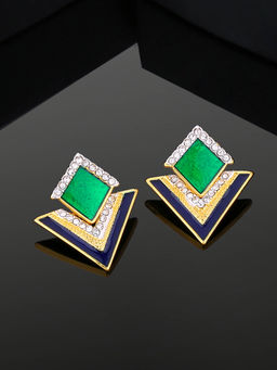 Estele - Gold Plated Geometric Designer Stud Earrings with Austrian Crystals for Girls & Women