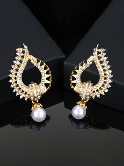 Estele - Gold Plated Heart Shaped Drop Earrings with Austrian Crystals for Girls and Women