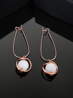 Estele - Rose Gold Plated Glamorous Drop Earrings with White Pearls for Girls and Women