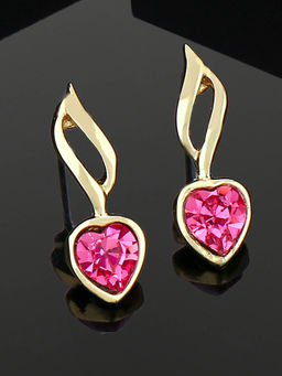 Estele - Gold Plated Heart Shaped Earrings with Pink Crystal for Women