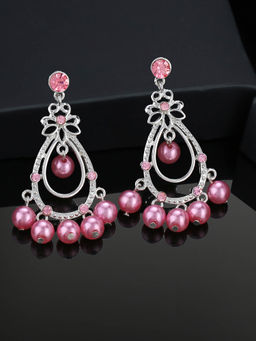Estele - Rhodium Plated Fancy Trending Earrings with Pink Pearls for Girls and Women