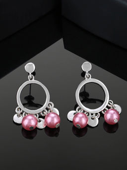 Estele - Rhodium Plated Fancy Trending Earrings with Pink Pearls for Girls and Women