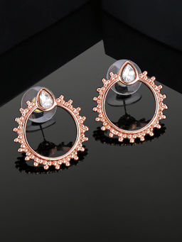 Estele - Rose Gold Plated Graceful Stud Earrings with White Crystals for Girls and Women