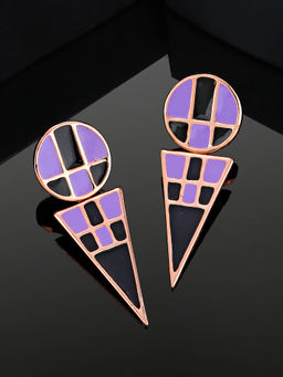 Estele - Rose Gold Plated Geometric Designer Earrings with Purple Enamel for Girls & Women