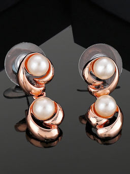 Estele - Rose Gold Plated Stunning Drop Earrings with White Pearl for Girls and Women