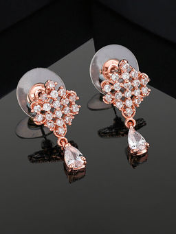 Estele - Rose Gold Plated CZ Sparkling Drop Earrings with White Stones for Girls and Women