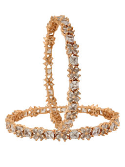 Estele - Rose Gold Plated CZ Fascinating Bangles with White Crystals for Women